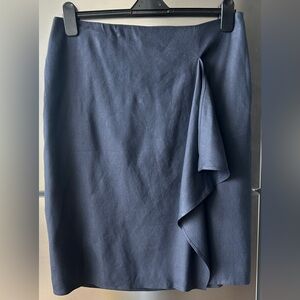 Doncaster Linen Blend Wrap Skirt Size 14 Navy Asymmetrical Ruffle